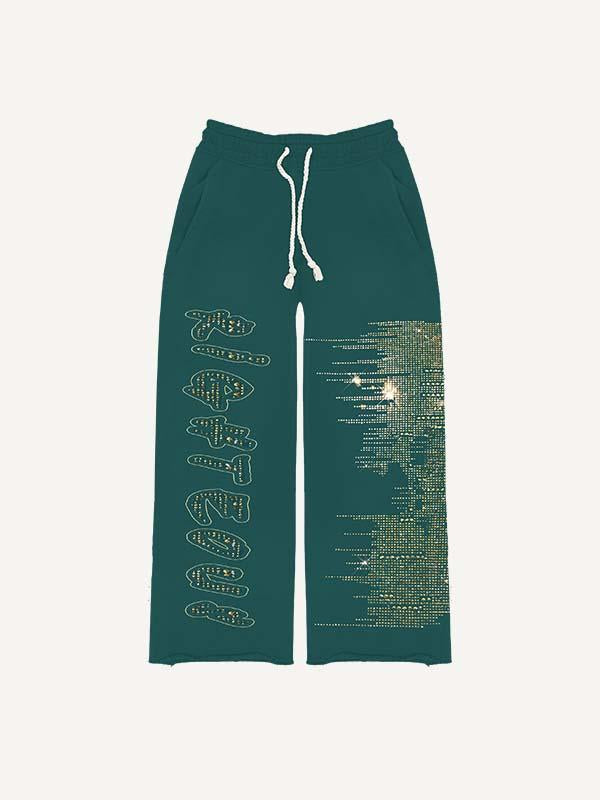 Skull&Letter&Graphic Faux Decal Print Elastic Waist Pants