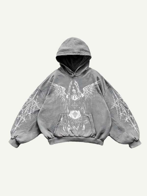 Figure&Wing Graphic Print Slant Pockets Hoodie