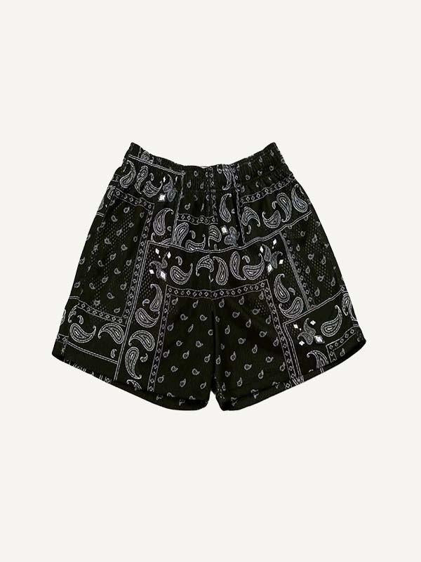 Paisley Print Mesh Elastic Waist Shorts
