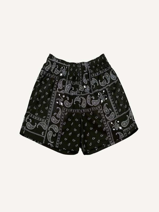 Paisley Print Mesh Elastic Waist Shorts