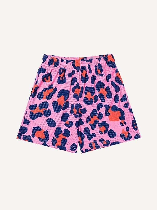 Leopard Print Mesh Elastic Waist Shorts
