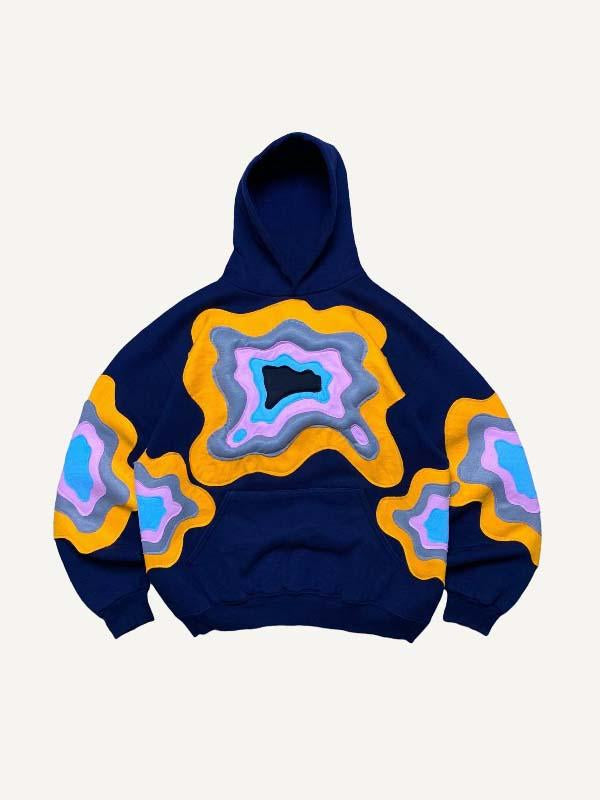 Graphic Faux Decal Print Slant Pockets Hoodie