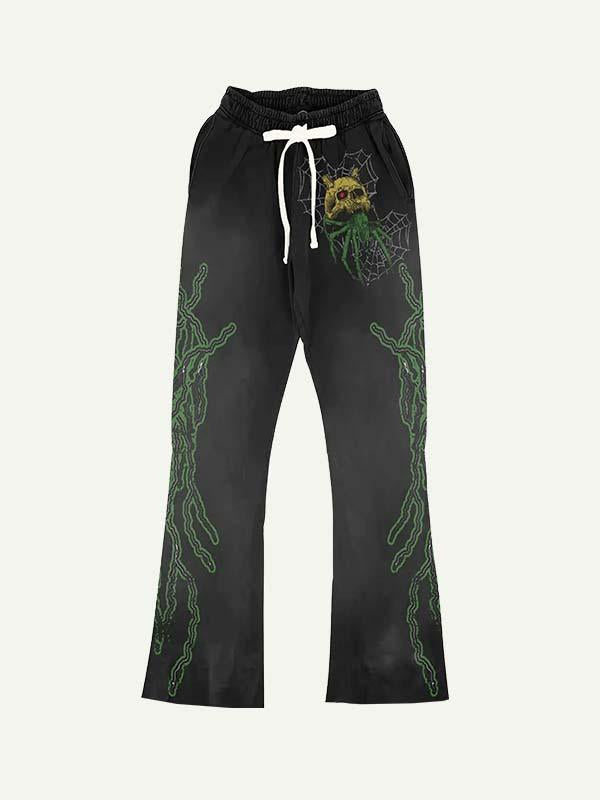 Skull&Spider Graphic Print Elastic Waist Pants