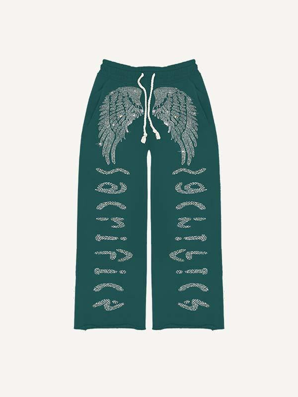 Wing&Letter Faux Decal Print Elastic Waist Pants