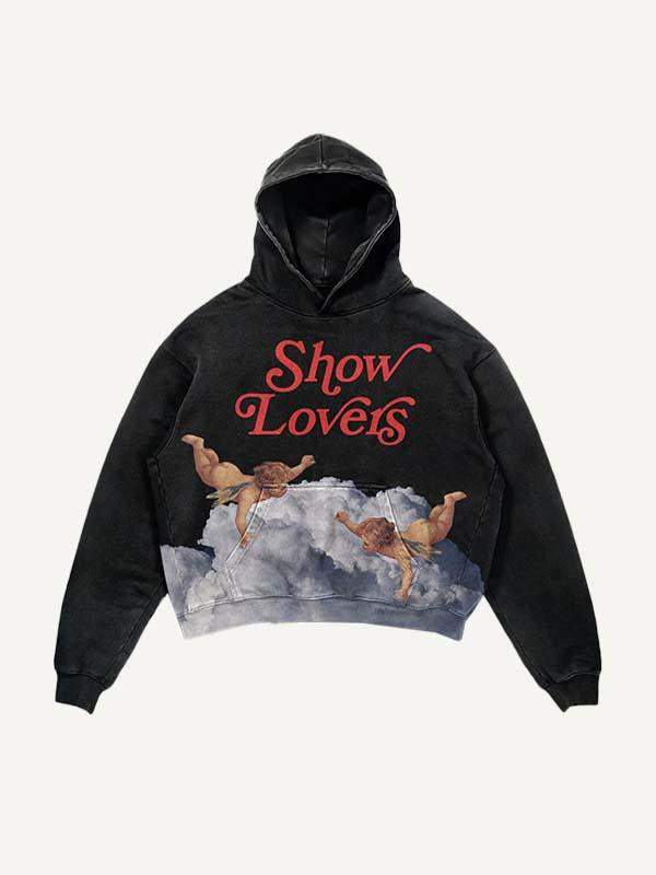Show Lovers Cupid&Cloud Print Slant Pockets Hoodie
