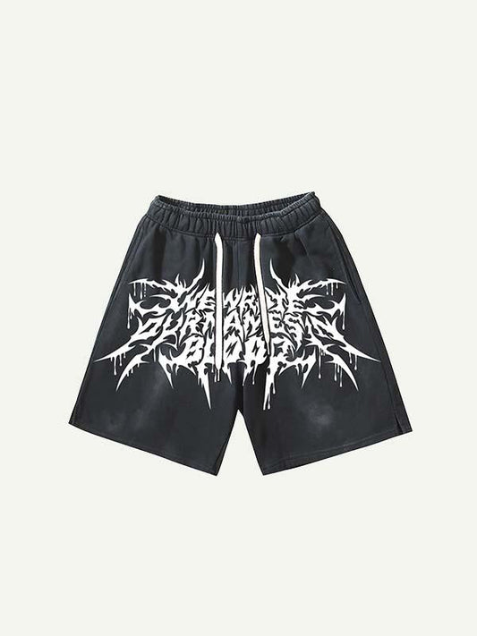 Letter Graphic Print Drawstring Waist Shorts