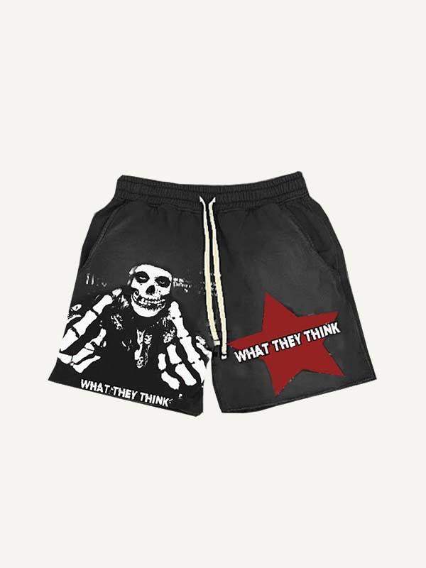 Skull&Gesture&Letter Print Drawstring Waist Shorts
