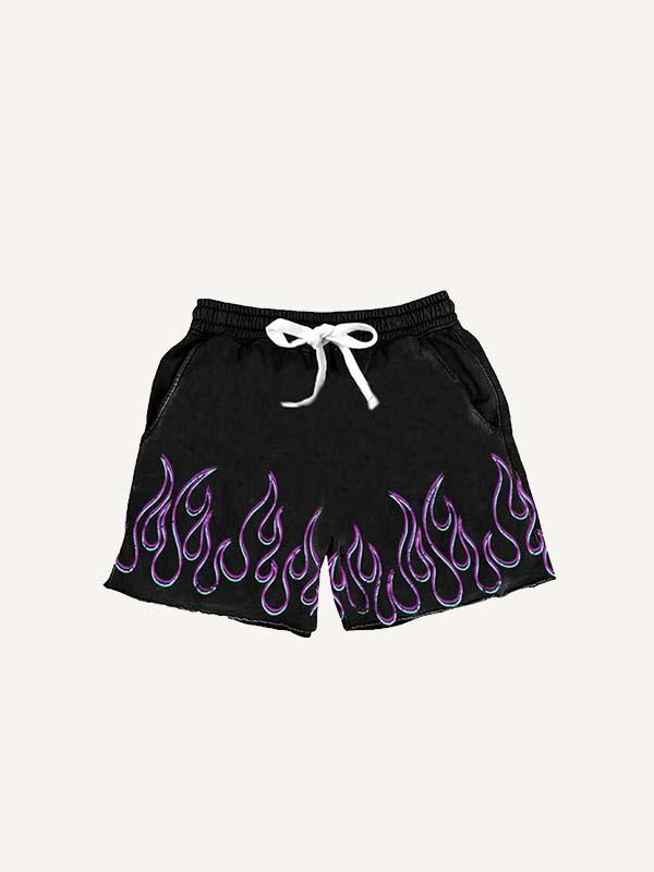 Fire&Letter Print Drawstring Waist Shorts