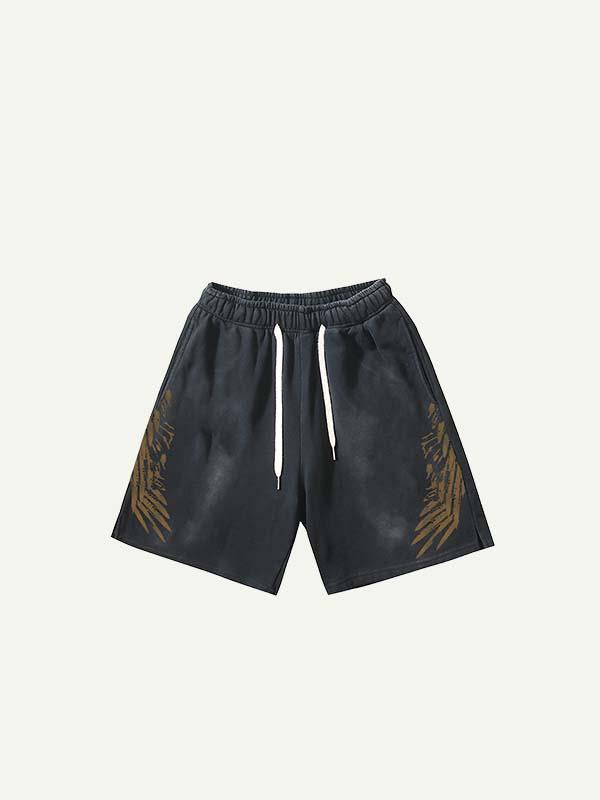 Wing Print Drawstring Waist Shorts