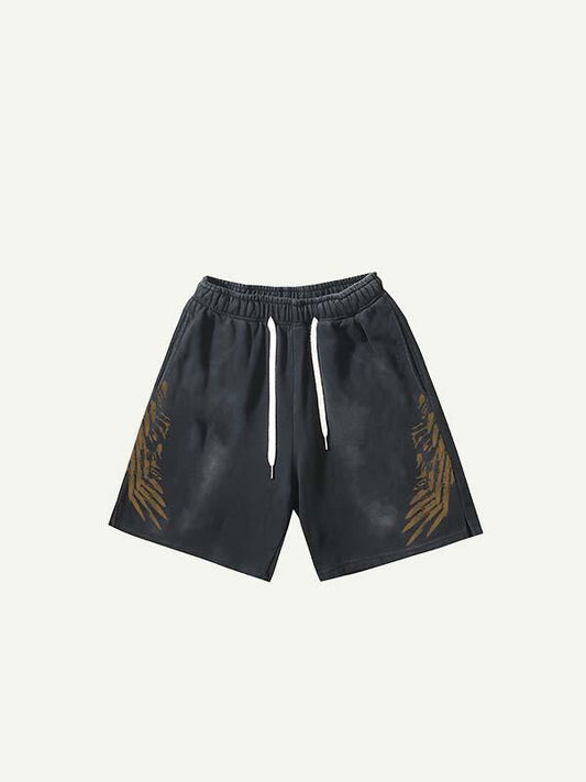 Wing Print Drawstring Waist Shorts