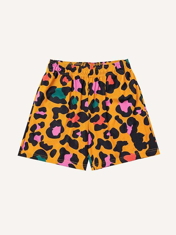 Leopard Print Mesh Elastic Waist Shorts