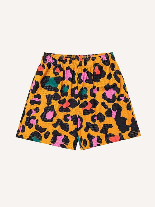 Leopard Print Mesh Elastic Waist Shorts