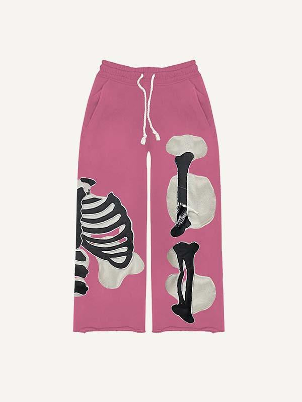 Skeleton Faux Decal Print Elastic Waist Pants