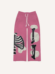Skeleton Faux Decal Print Elastic Waist Pants