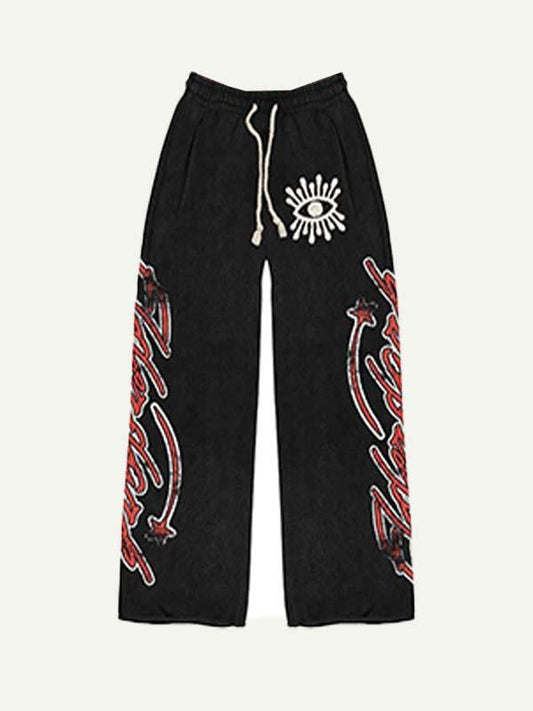 Letter Graphic Print Elastic Waist Pants