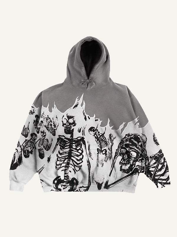 Skeleton Print Drawstring Hoodie