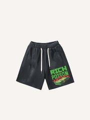 Money&Letter Print Drawstring Waist Shorts