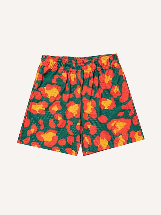 Leopard Print Mesh Elastic Waist Shorts