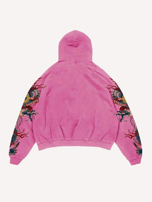 Dragon Letter Print Slant Pockets Hoodie