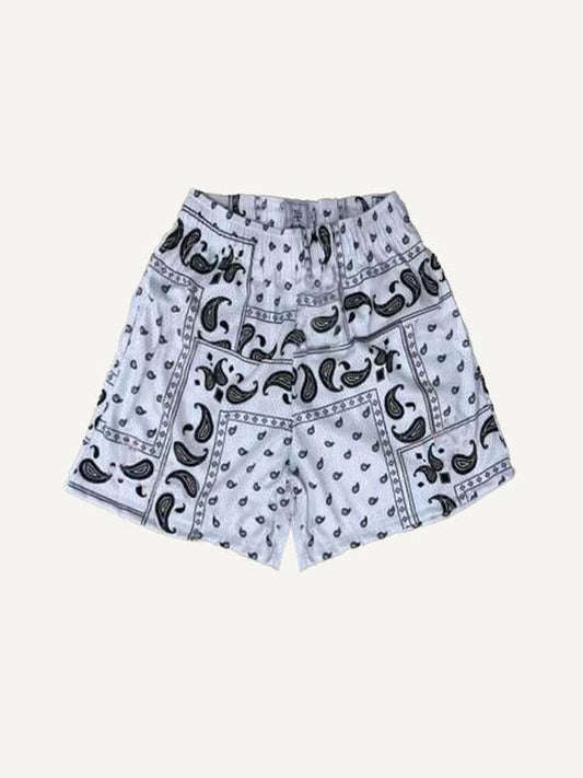 Paisley Print Mesh Elastic Waist Shorts
