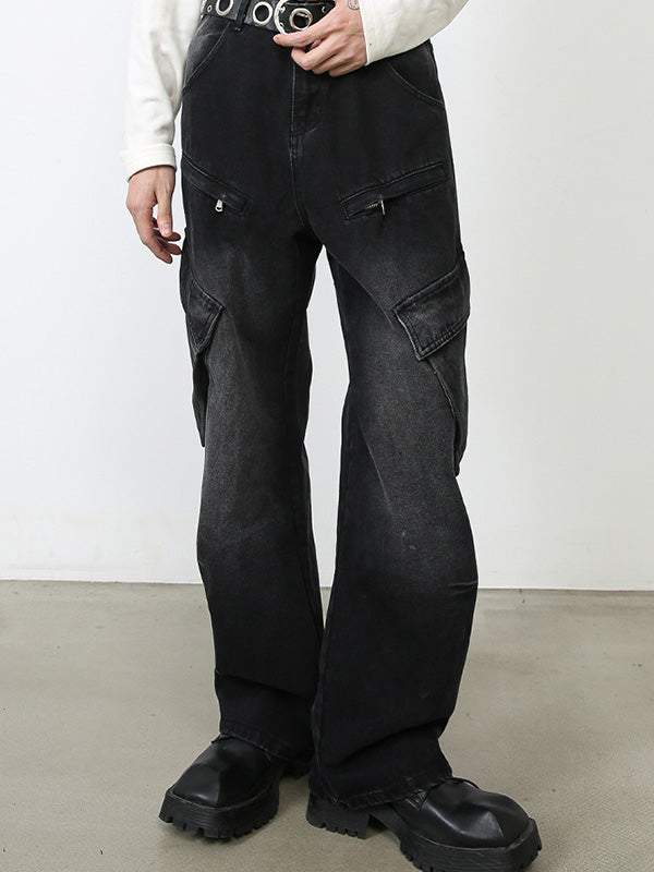 Flap Pocket Side Zipper Detail  Cargo Jeans