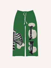 Skeleton Faux Decal Print Elastic Waist Pants