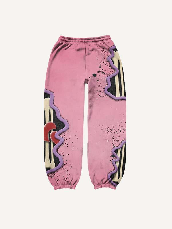 Skeleton&Heart Faux Decal Print Elastic Waist Pants