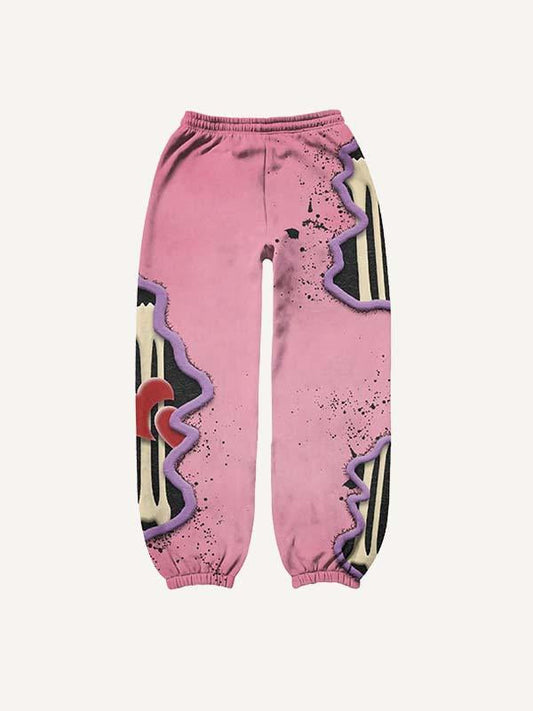 Hose mit elastischer Taille und Skelett- und Herz-Imitat-Aufkleber-Print 