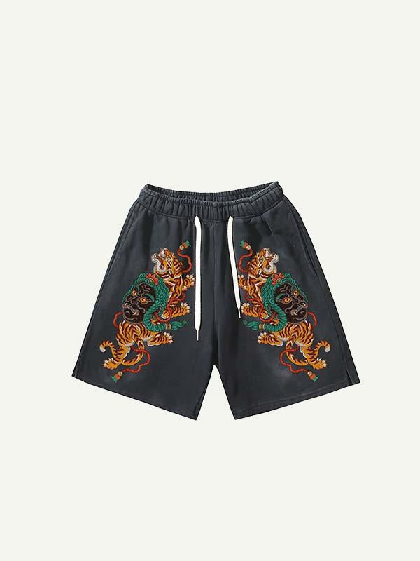 Tiger&Demon Print Drawstring Waist Shorts
