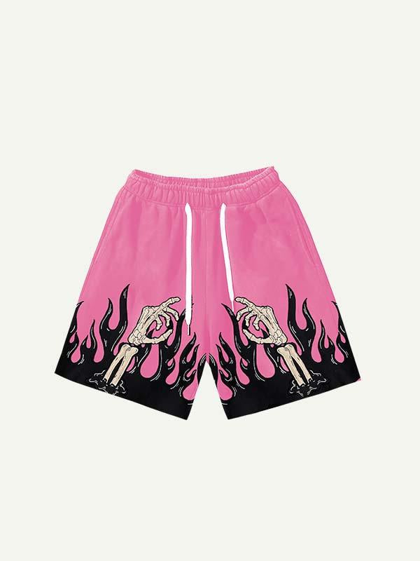 Skeleton Palm&Fire Faux Decal Print Drawstring Waist Shorts