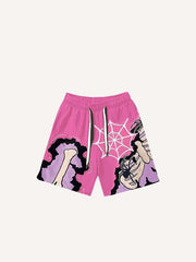 Skeleton&Spider Faux Decal Print Drawstring Waist Shorts