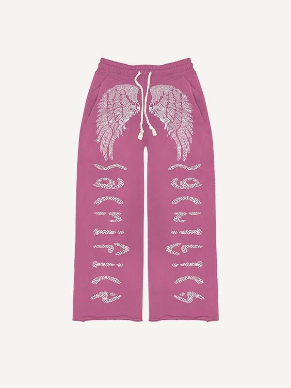 Wing&Letter Faux Decal Print Elastic Waist Pants