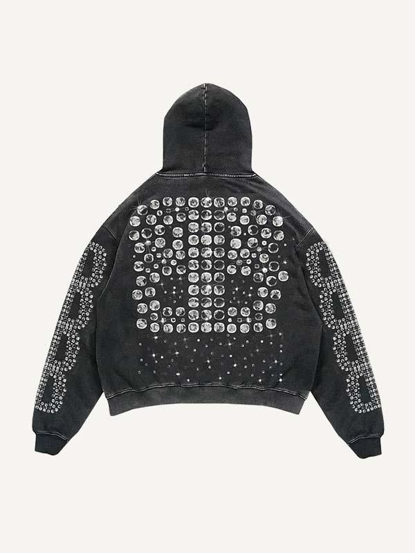 Jesus Letter Faux Rhinestones Print Slant Pockets Hoodie