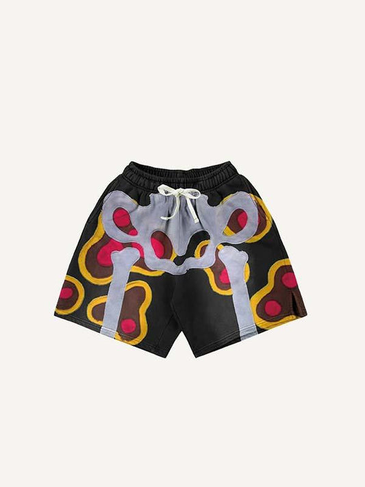 Shorts mit Skelett-Imitat-Aufkleber-Print und Kordelzug in der Taille