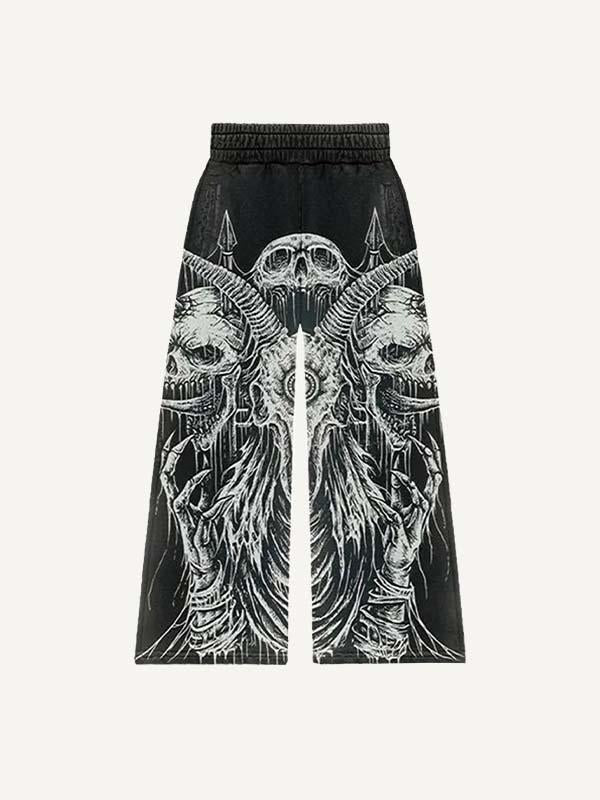 Skull&Graphic Print Elastic Waist Pants