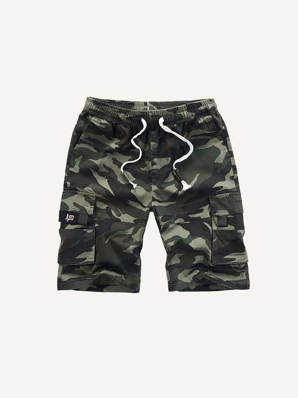 Solid Color Flap Pocket Side Drawstring Waist Cargo Shorts