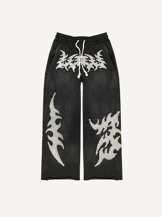 Graphic Faux Decal Print Elastic Waist Pants