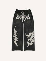 Graphic Faux Decal Print Elastic Waist Pants
