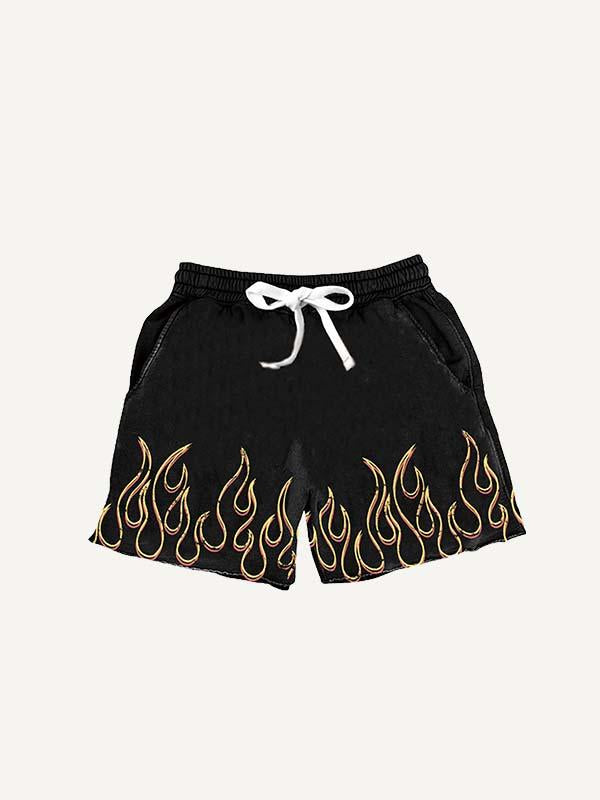 Fire&Letter Print Drawstring Waist Shorts