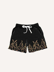 Fire&Letter Print Drawstring Waist Shorts