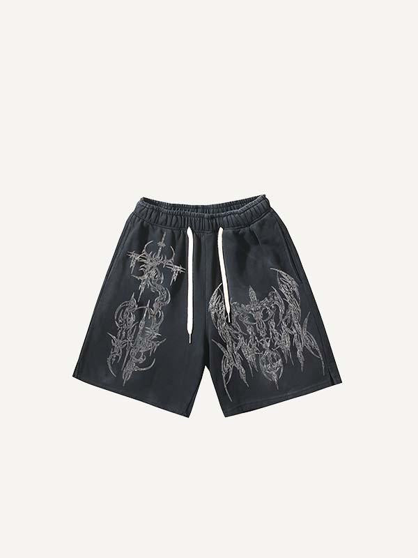 Wing&Cross Graphic Print Drawstring Waist Shorts