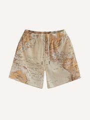 Map Print Mesh Drawstring Waist Shorts