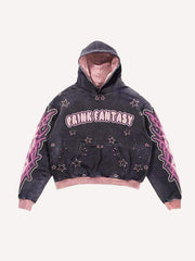 Colorblock Heart&Star Skeleton Team Graphic Faux Decal Print Slant Pockets Hoodie