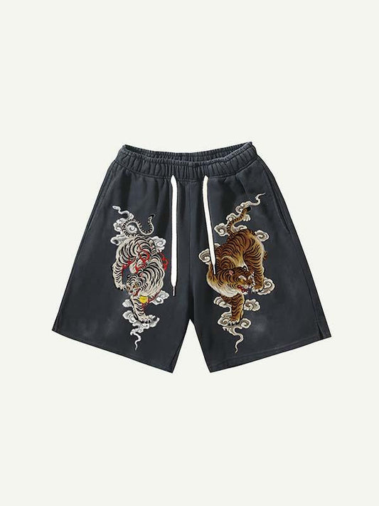 Tiger Print Drawstring Waist Shorts