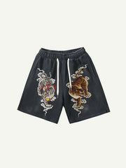 Tiger Print Drawstring Waist Shorts