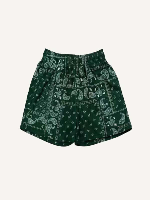 Paisley Print Mesh Elastic Waist Shorts