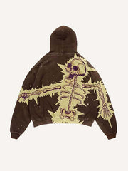 Skeleton Print Slant Pockets Hoodie