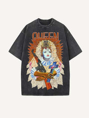 Distressed Washed Figure&Letter Graphic Print Round Neck T-shirt