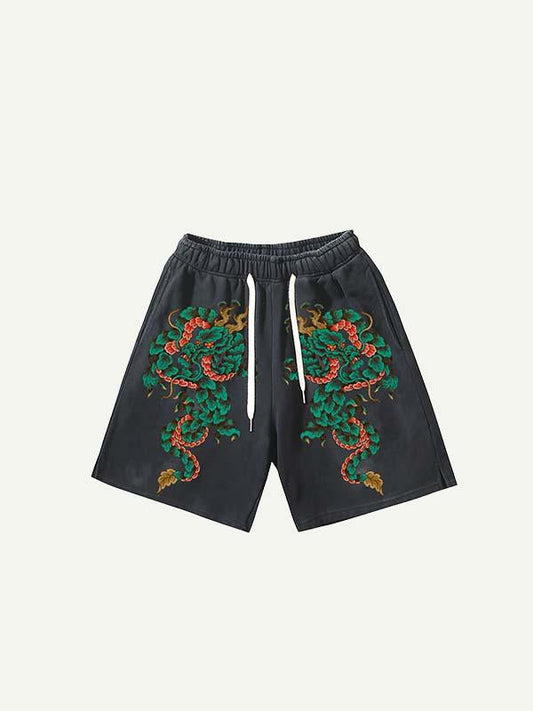 Shorts mit Kordelzug in der Taille und Drachen-Print 