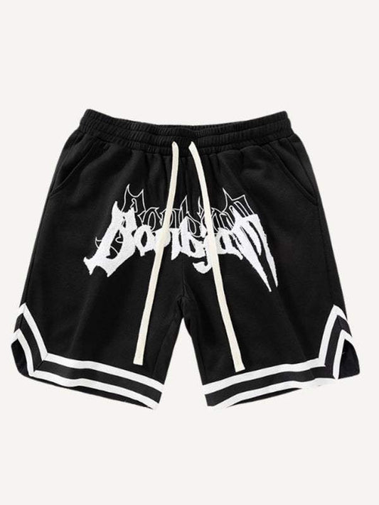 Striped Letter Graphic Drawstring Waist Shorts